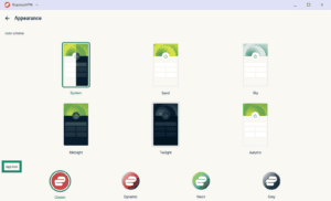 ExpressVPN Appearance settings screen, with the "App icon" header highlighted in a green box.
