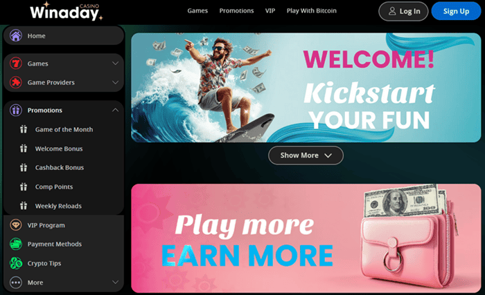 Winaday Free Spins No Deposit Bonus 