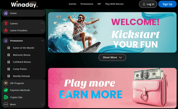 Welcome Bonus at Winaday Casino 