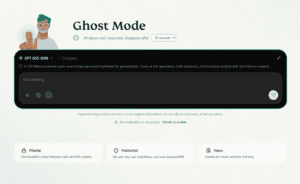 A screenshot of the ExpressAI home screen on a desktop browser with ghost mode enabled.