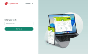 ExpressVPN+ dashboard showing Redeem Code page.