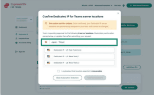 Dedicated IP for Teams showing how to change dedicated IP location name.