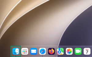 The Mac Dock, with a highlighted Finder icon.