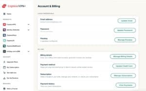 ExpressVPN+ dashboard showing Account & Billing page.