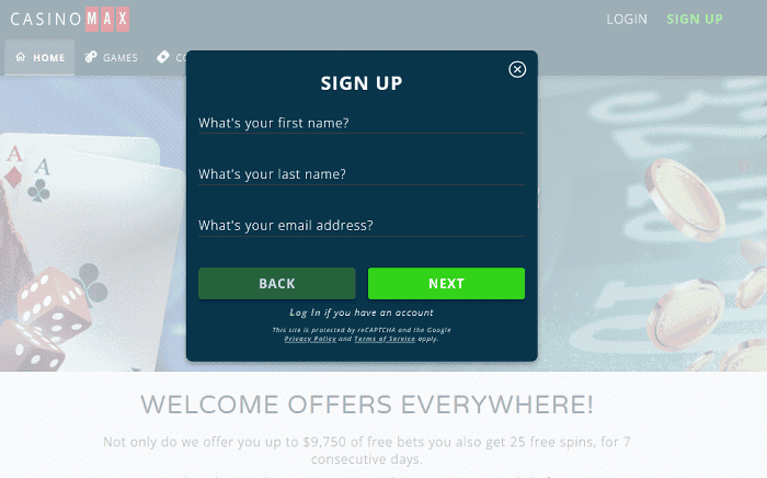 CasinoMax register and log in to play 