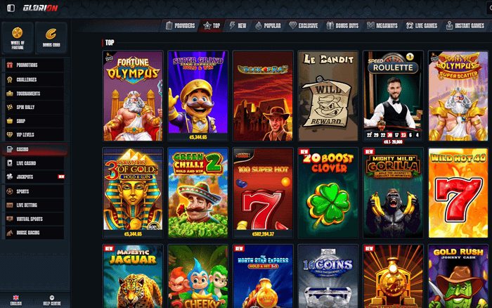 Glorion Casino Games, Live Dealer, Game Shows, Jackpots, Table Games and Sports Betting 