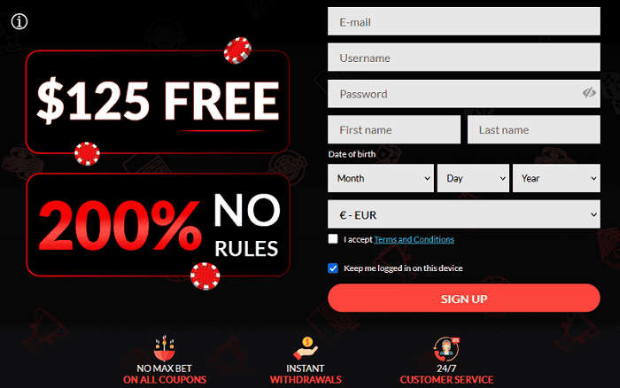 Claim $125 free chips with code: FREECASH125
