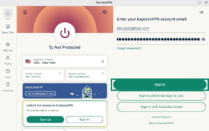 Password and email sign-in process highlighted in the ExpressVPN Linux app.