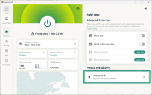 ExpressVPN dedicated IP settings.