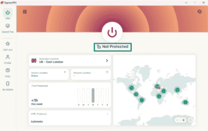 ExpressVPN app showing Not Protected status after disconnecting