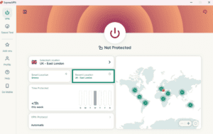 ExpressVPN dashboard showing Recent Location option