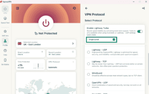 Dual tunnel option selected under Lightway Turbo settings in the ExpressVPN app