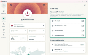 ExpressVPN app Advanced Protection settings with Block ads toggle enabled