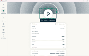 Speed test screen with play button on the ExpressVPN app