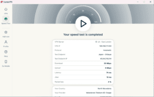 Speed test results displayed after completion in the ExpressVPN app