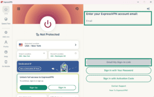 ExpressVPN app email sign-in screen