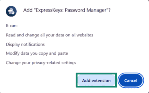 The Chrome web store "Add extension" pop-up displaying the option to add ExpressKeys.