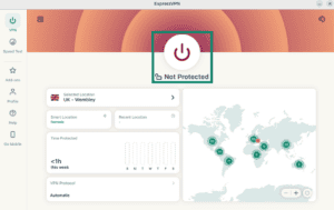 ExpressVPN Linux app showing the"Connect" button being turned off.