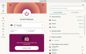 ExpressVPN Linux app showing the country servers users can connect to.