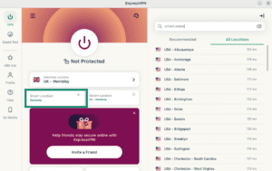 ExpressVPN Linux app showing the "Smart Location" option highlighted.