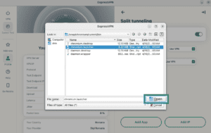 ExpressVPN Linux app showing the Chromium app highlighted in the app selector.