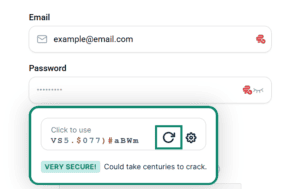 ExpressKeys password generator popup, with the generated password preview box highlighted in a green box.