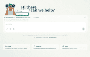 Screenshot of a menu above the chat window on the desktop version of ExpressAI. The two choices in the menu are Change and Remove. An arrow points to the Remove option.