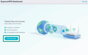 ExpressVPN dashboard on the GL.iNet Fortify router, showing a highlighted "Add VPN Tunnel" button.