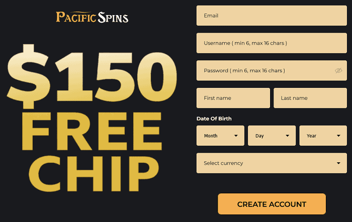 Exlcusive $150 free chips, no deposit required! 