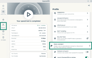 ExpressVPN Linux app showing the "Auto-connect" option in the "Profile" section.