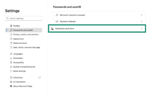 Microsoft Edge browser clear passwords settings.