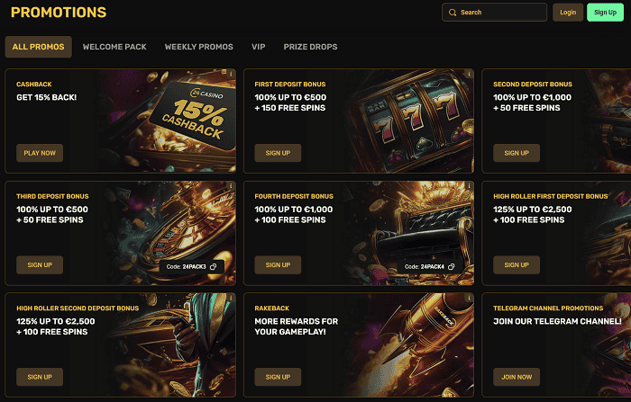 Claim exclusive promotions at 24Casino! 