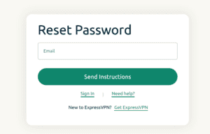 ExpressVPN app showing the "Forgot password?" button highlighted.