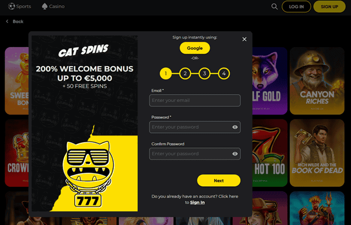 Join Cat Spins for a no deposit bonus! 