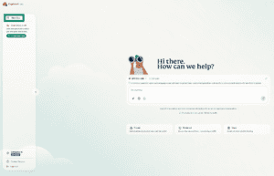 A screenshot of the ExpressAI home screen on a desktop browser. An arrow points to the Start Chat button in the top-left corner of the screen.