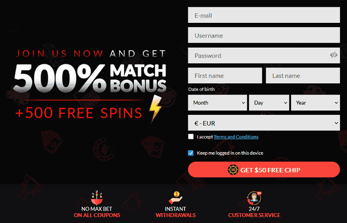 Casino Extreme Register Form 