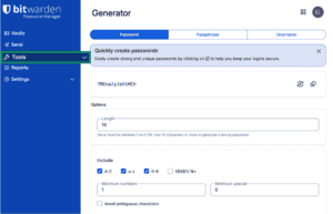 Tools tab on Bitwarden app.