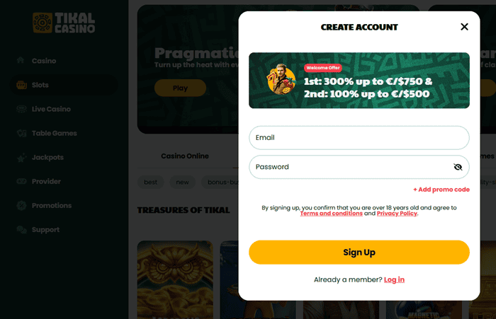 Sign up with Tikal Casino and play for real money! 