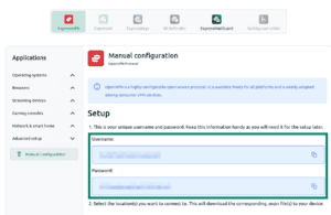 ExpressVPN browser dashboard showing the OpenVPN settings.