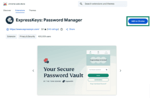 The Chrome web store, displaying the ExpressKeys extension, and highlighting the Add to Chrome option.