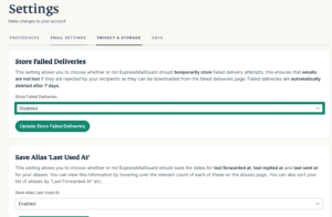 The Privacy & Storage tab, directing readers to the failed deliveries dropdown menu.
