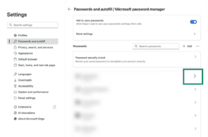 Microsoft Edge browser clear passwords settings.