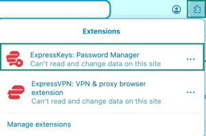 The extension panel in a browser, with a highlighted ExpressKeys extension.