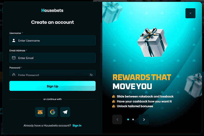 Housebets Casino Register & Login 