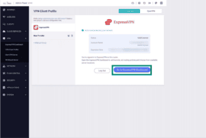 Fortify VPN Client Profile showing ExpressVPN is active, with the Go to ExpressVPN Dashboard button highlighted.