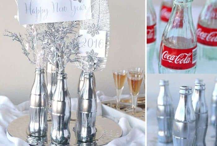 Easy DIY Mercury Glass Centerpiece with Coke Bottles