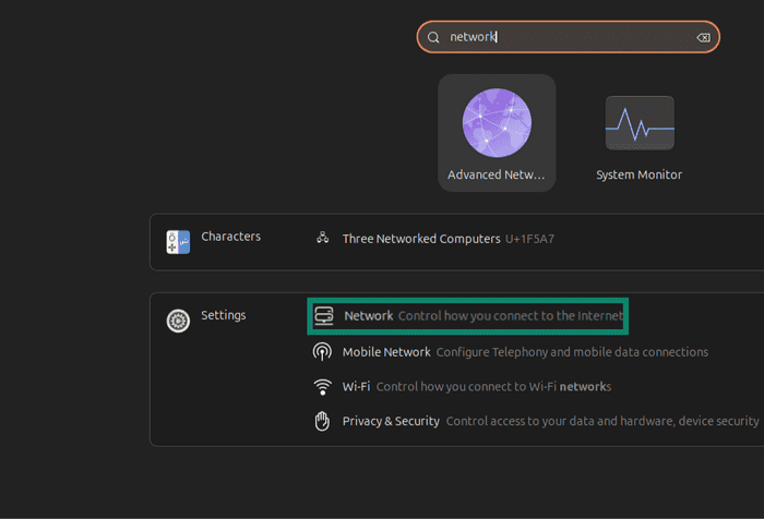 "Network" app in the Ubuntu settings.