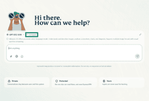 Screenshot showing the ExpressAI home screen on desktop. An arrow points to the + Compare button above gthe chat window in the middle of the screen.