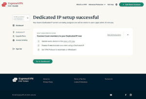 Dedicated IP for Teams showing dedicated IP setup successful screen.