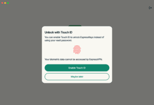 ExpressKeys prompt to enable Touch ID for unlocking the app.